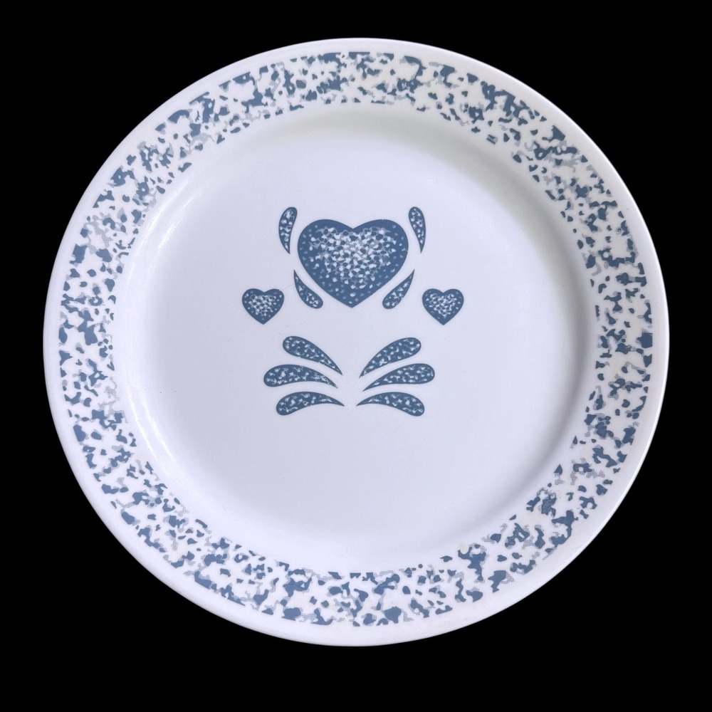 Corelle Corning Blue Sponged Hearts Dinner Plate 10.25" Vintage Vitrelle USA
